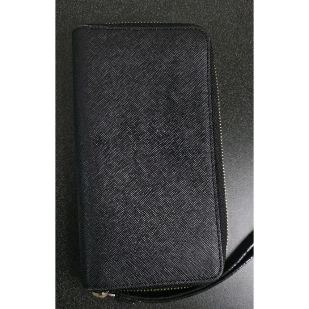 KATE SPADE Saffiano Full Zip Wallet WRISTLET Black Gold Quiet Luxury Card Holder